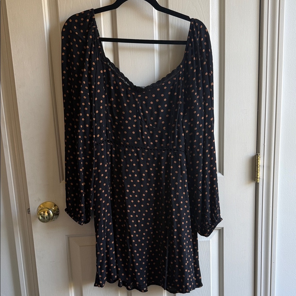 American Eagle Outfitters Black and Tan Polka Dot Dress